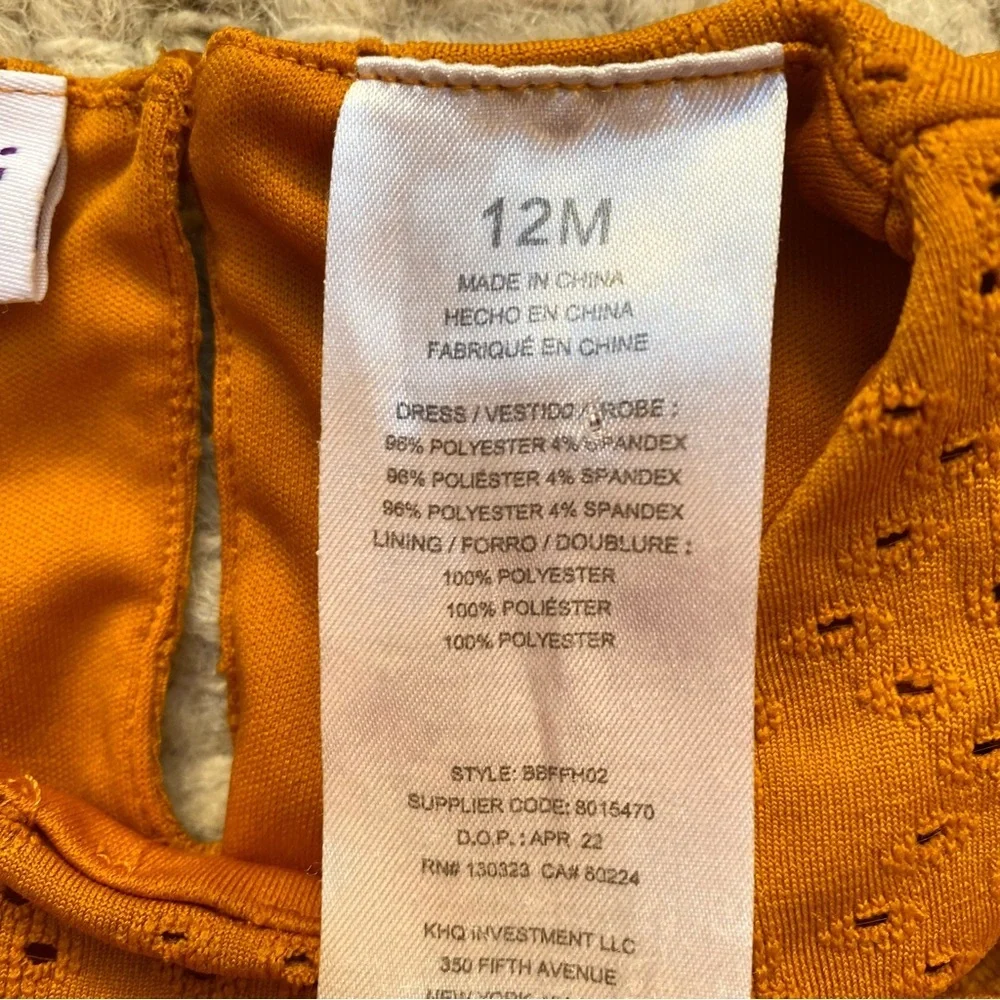 Blueberi Boulevard Eyelet Flutter Dress in Mustard, Size 12M